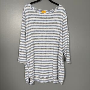 Ruby Rd Blue Striped Tunic Length Basic Casual Knit Top - 2X - Women's Plus Size